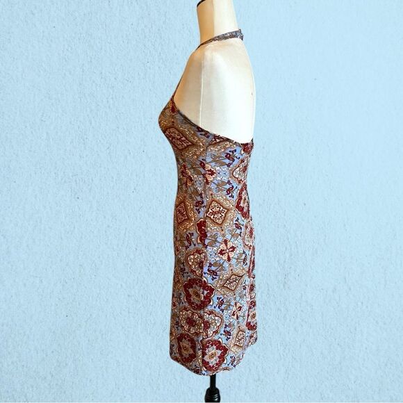 90s vintage slinky patterned halter dress - Picture 3 of 10